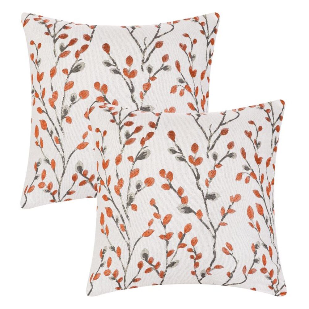 2pcs Throw Pillow Cover Decorative Floral Pillow Cases 18 x 18 Inch Orange